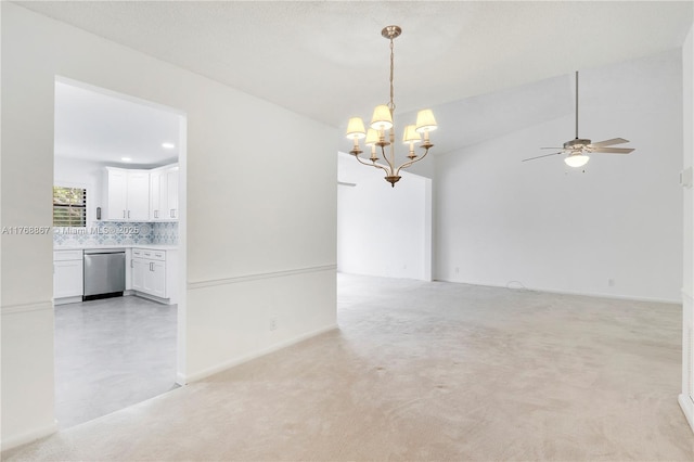3774 SW Pheasant Run, Palm City, FL 34990 - empty room featuring a chandelier, ceiling fan, light colored carpet, and lofted ceiling