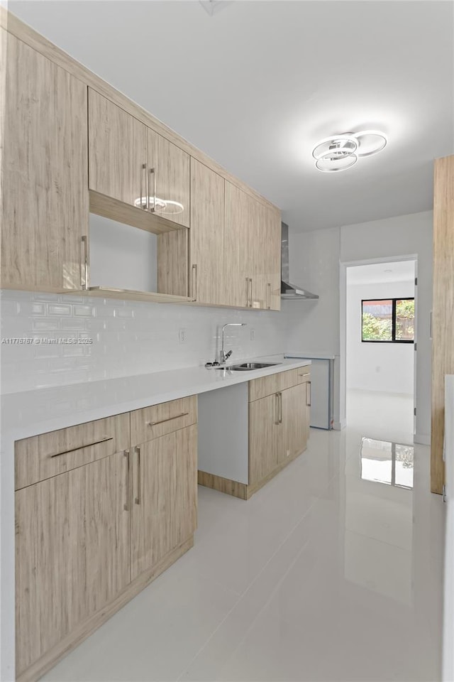 1640 NE 183rd St, North Miami Beach, FL 33179 - kitchen with light brown cabinets, a sink, open shelves, and modern cabinets