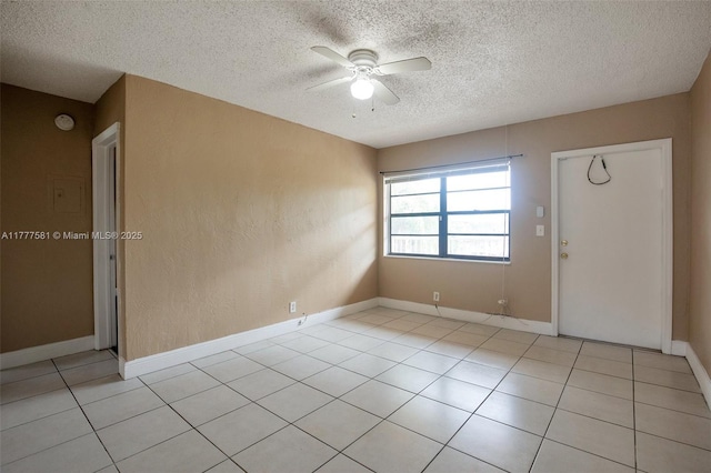 4061 N Dixie Hwy Unit 29, Oakland Park, FL 33334 - empty room with ceiling fan, a textured ceiling, light tile patterned flooring, baseboards, and a smoke detector