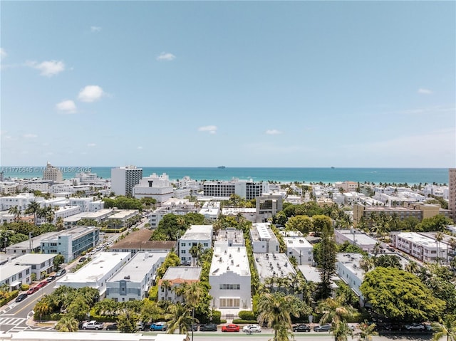 aerial view with a city view and a water view