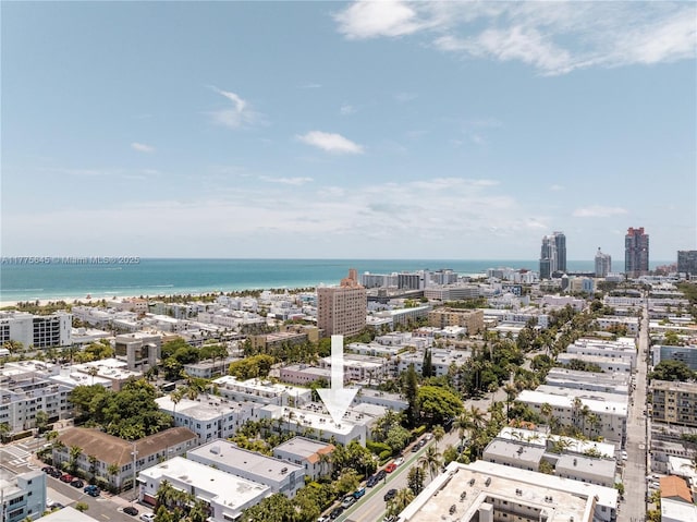 aerial view with a water view and a view of city