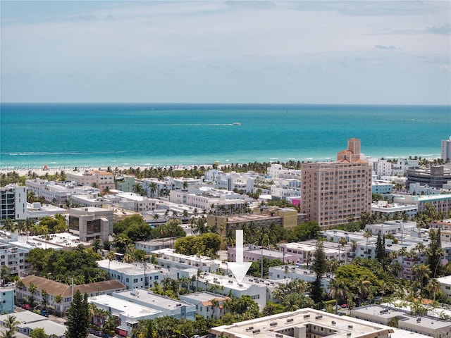 aerial view with a water view and a view of city