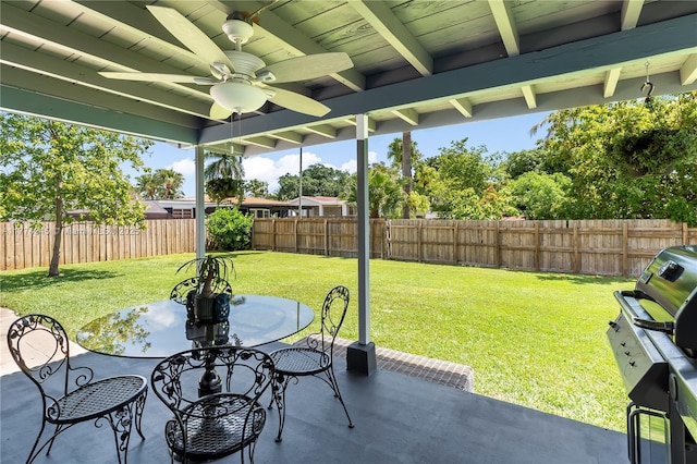 11215 NE 4th Ave, Miami, FL 33161 - fenced backyard featuring a patio, ceiling fan, and grilling area