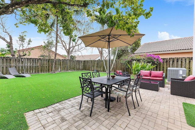 1431 SE 18th Ter, Homestead, FL 33035 - view of patio / terrace featuring an outdoor living space, central AC, outdoor dining space, and a fenced backyard
