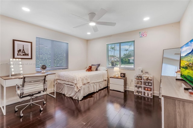 7465 SW 159th Ter, Palmetto Bay, FL 33157 - bedroom featuring baseboards, ceiling fan, wood finished floors, and recessed lighting