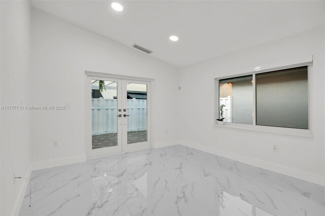 17663 SW 5th St, Pembroke Pines, FL 33029 - unfurnished room featuring recessed lighting, baseboards, visible vents, and french doors