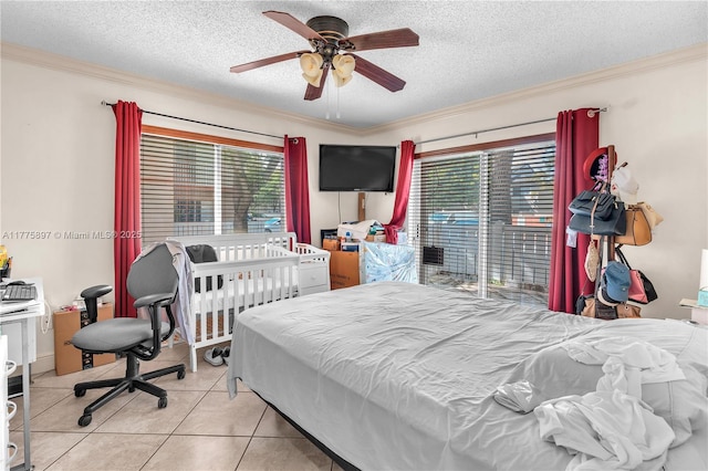 18840 NW 57th Ave Unit 107, Hialeah, FL 33015 - bedroom with light tile patterned flooring, ornamental molding, multiple windows, and a textured ceiling