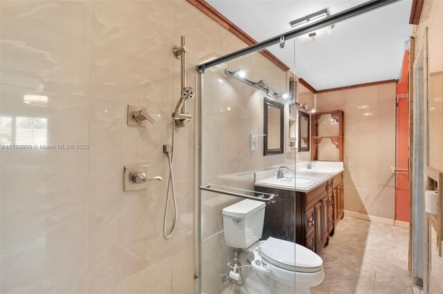 4340 NW 6th St, Plantation, FL 33317 - bathroom with a shower stall, crown molding, toilet, and vanity