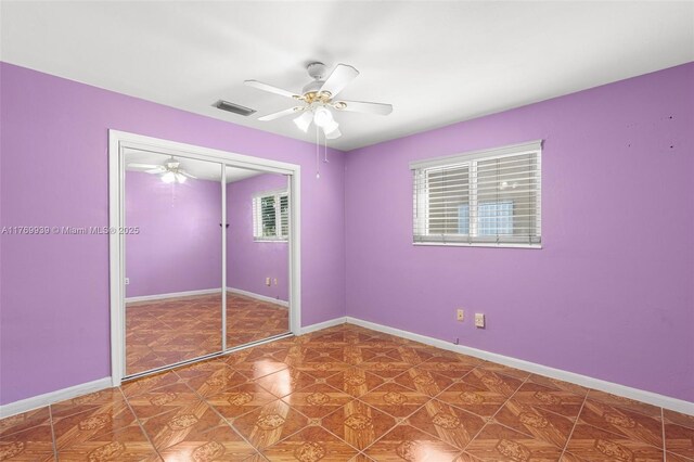 4340 NW 6th St, Plantation, FL 33317 - unfurnished bedroom with baseboards, visible vents, a closet, and ceiling fan
