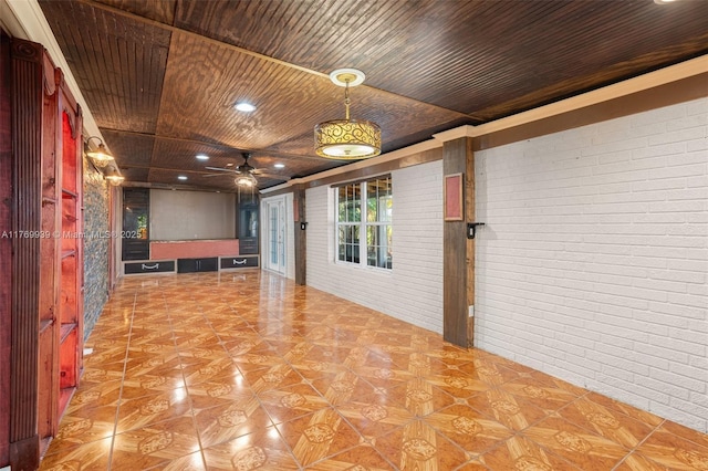 4340 NW 6th St, Plantation, FL 33317 - interior space featuring recessed lighting, wooden ceiling, and brick wall