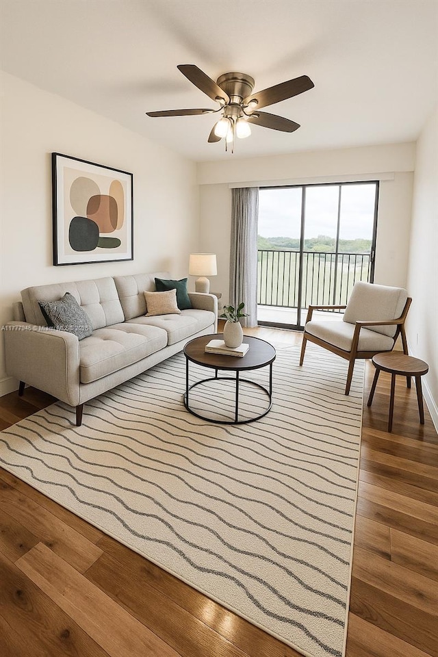 13250 SW 4th Ct Unit 405G, Pembroke Pines, FL 33027 - living area with wood finished floors and a ceiling fan