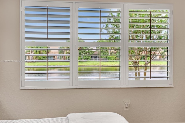 room details featuring a water view