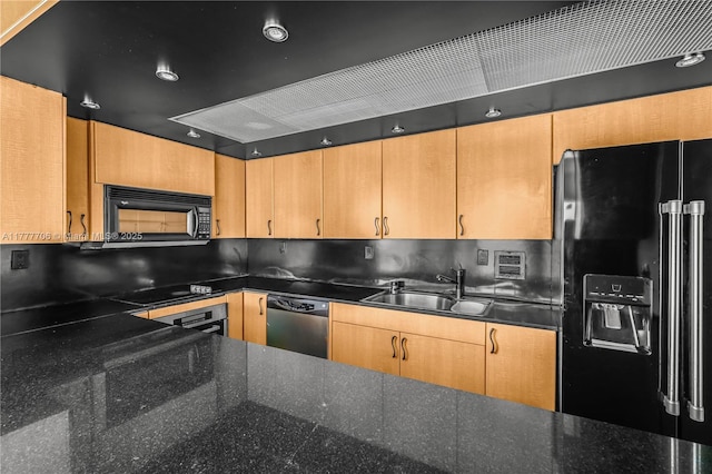 11111 Biscayne Blvd Unit 16G, Miami, FL 33181 - kitchen featuring a sink, dark stone counters, and black appliances