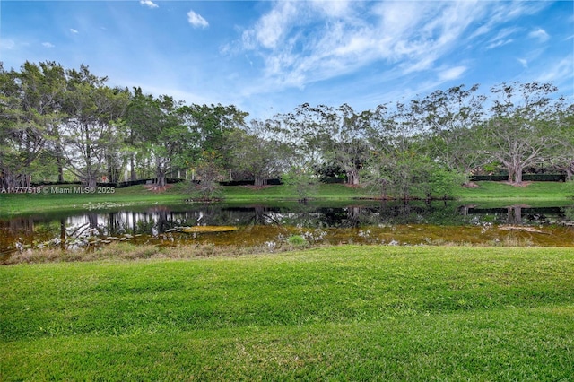 view of yard with a water view
