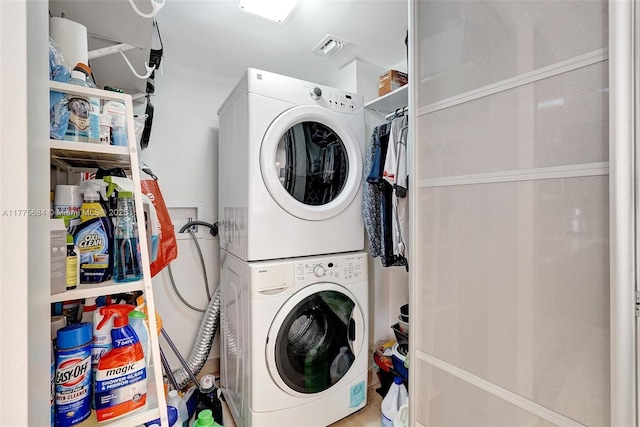 4000 Island Blvd Unit 402, Aventura, FL 33160 - washroom featuring stacked washer / dryer and laundry area