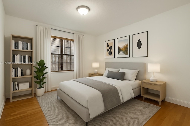 bedroom with baseboards and light wood-style flooring
