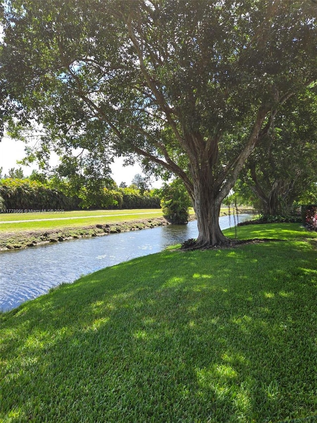 view of yard with a water view
