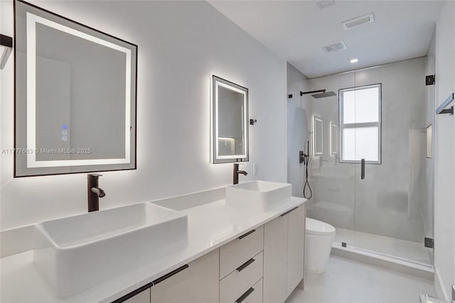 852 Heritage Dr, Weston, FL 33326 - bathroom featuring a stall shower, toilet, and double vanity