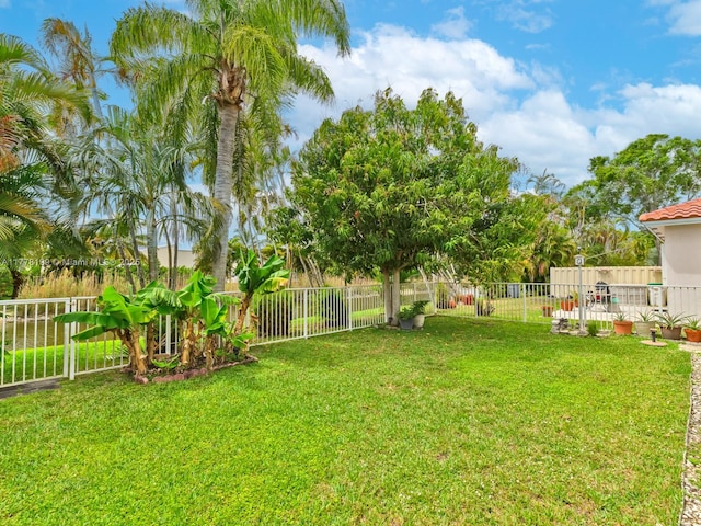 view of yard with a fenced backyard