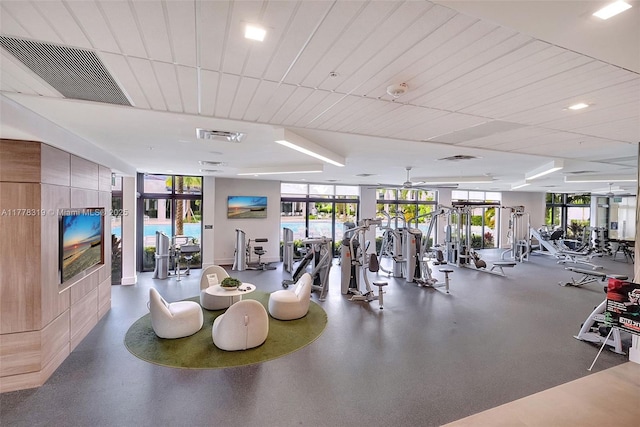 4740 NW 84th Ct Unit 32, Doral, FL 33166 - gym with plenty of natural light, visible vents, and a ceiling fan