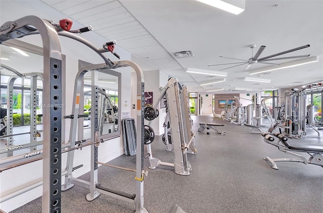 4740 NW 84th Ct Unit 32, Doral, FL 33166 - workout area with arched walkways, ceiling fan, and visible vents