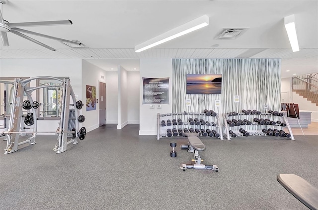 4740 NW 84th Ct Unit 32, Doral, FL 33166 - gym with a ceiling fan, baseboards, and visible vents