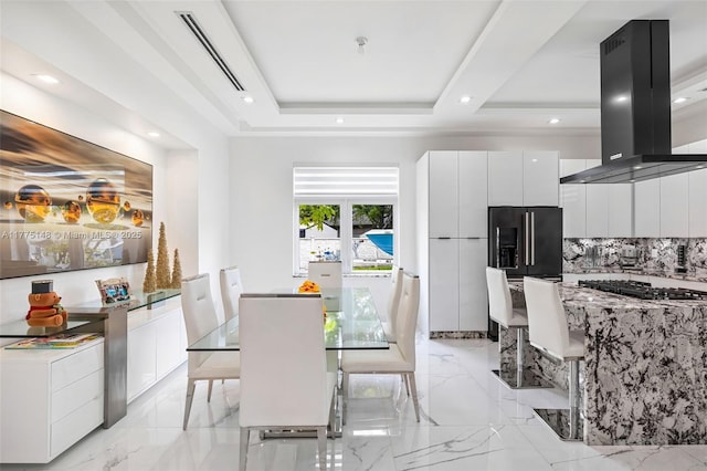 5815 SW 107th Pl, Miami, FL 33173 - dining room with a raised ceiling, light marble finish flooring, and recessed lighting
