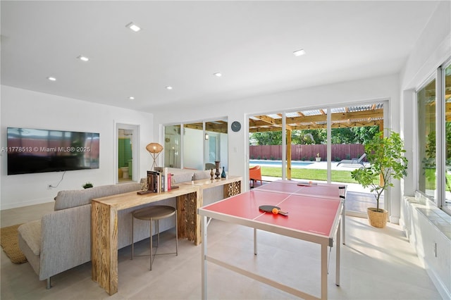 recreation room with recessed lighting