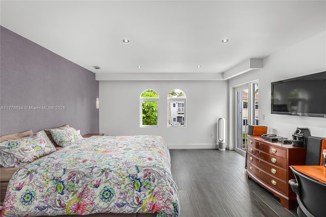 3106 NE 210th Ter, Aventura, FL 33180 - bedroom featuring dark wood-style flooring, recessed lighting, baseboards, and access to outside