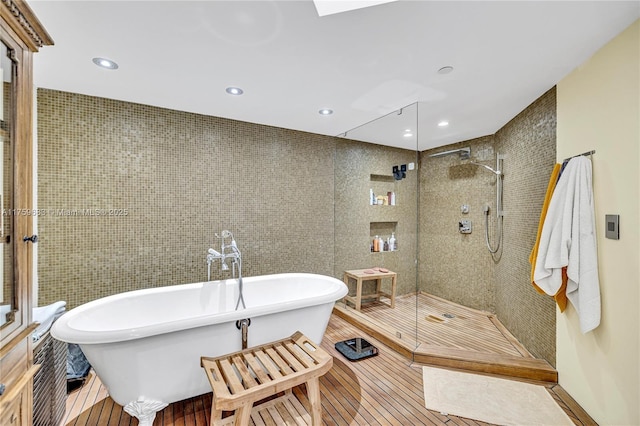 2600 E Island Blvd Unit 1704, Aventura, FL 33160 - full bathroom featuring tiled shower, a freestanding bath, and recessed lighting