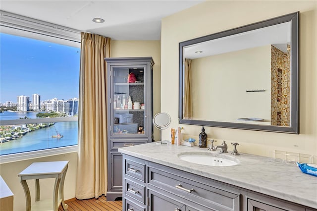2600 E Island Blvd Unit 1704, Aventura, FL 33160 - bathroom featuring vanity, a view of city, and recessed lighting