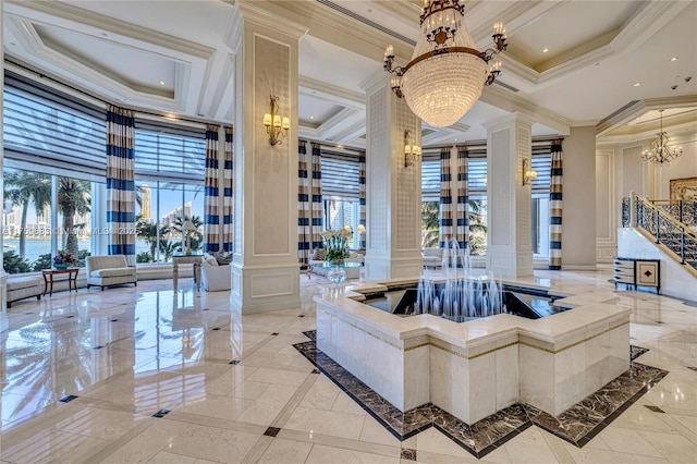 2600 E Island Blvd Unit 1704, Aventura, FL 33160 - building lobby featuring a high ceiling and ornamental molding