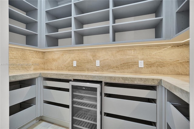 storage area featuring beverage cooler