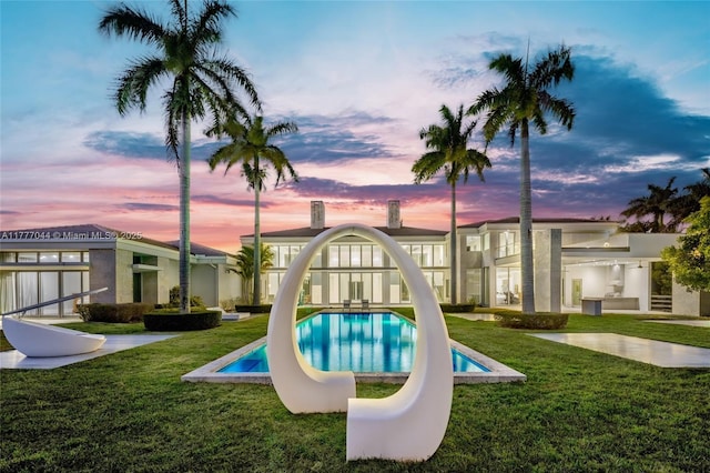 pool with a lawn