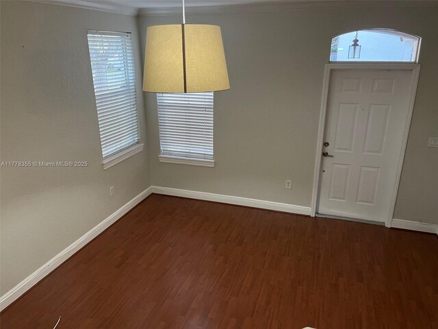 977 SW 153rd Path, Miami, FL 33194 - entrance foyer featuring dark wood-style flooring, baseboards, plenty of natural light, and ornamental molding