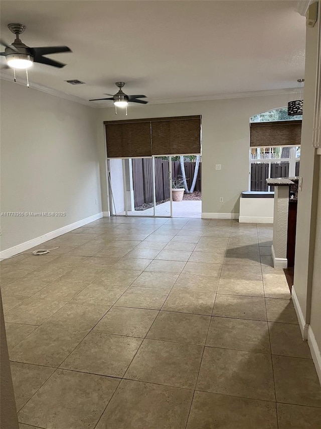977 SW 153rd Path, Miami, FL 33194 - tiled empty room with a ceiling fan, ornamental molding, and baseboards