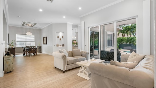 2269 Quail Roost Dr, Weston, FL 33327 - living area featuring ornamental molding, light wood-type flooring, recessed lighting, and baseboards