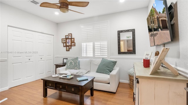 2269 Quail Roost Dr, Weston, FL 33327 - living area featuring ceiling fan, light wood finished floors, recessed lighting, and baseboards