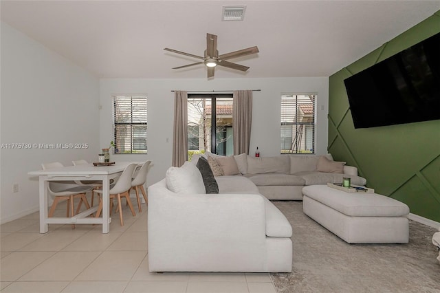 1091 NW 33rd Ct, Pompano Beach, FL 33064 - living area featuring plenty of natural light, light tile patterned floors, visible vents, and ceiling fan