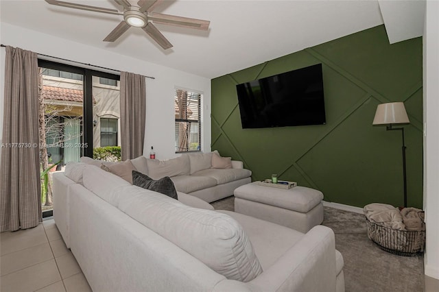 1091 NW 33rd Ct, Pompano Beach, FL 33064 - living room featuring light tile patterned floors and ceiling fan