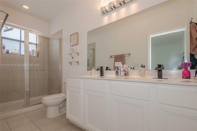 1091 NW 33rd Ct, Pompano Beach, FL 33064 - bathroom with a shower stall, tile patterned flooring, toilet, a sink, and double vanity
