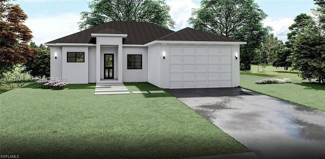 812 Homestead, Lehigh Acres, FL 33974 - view of front of property with a garage, a front yard, driveway, and stucco siding