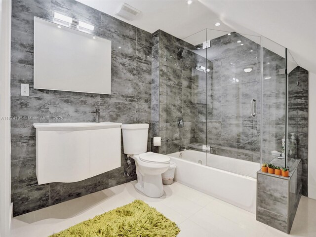 1273 NE 92nd St, Miami Shores, FL 33138 - full bath featuring toilet, combined bath / shower with glass door, vanity, recessed lighting, and tile patterned flooring
