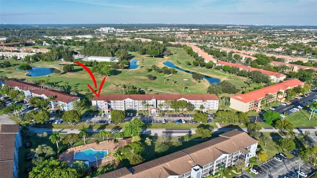 12701 SW 13th St Unit 301F, Pembroke Pines, FL 33027 - birds eye view of property featuring view of golf course and a water view