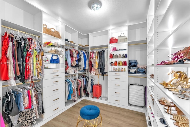 walk in closet with light wood-type flooring