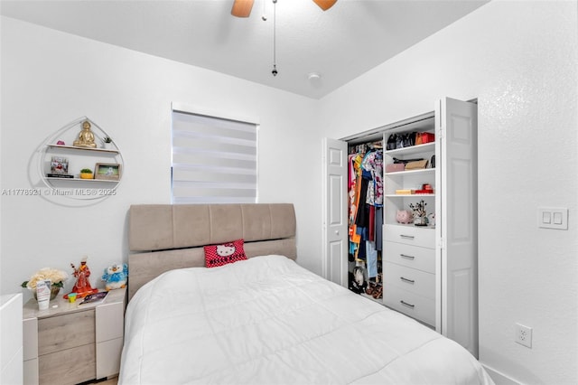 bedroom with a closet and ceiling fan