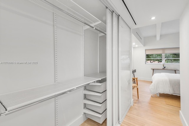 walk in closet featuring light wood finished floors