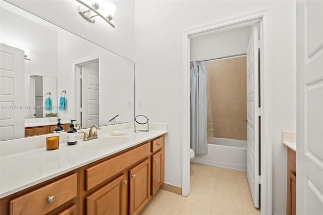 bathroom featuring tile patterned floors, vanity, toilet, and shower / bath combination with curtain