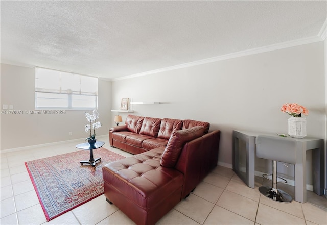 1811 Jefferson St Unit 304, Hollywood, FL 33020 - living room featuring crown molding, a textured ceiling, and light tile patterned floors