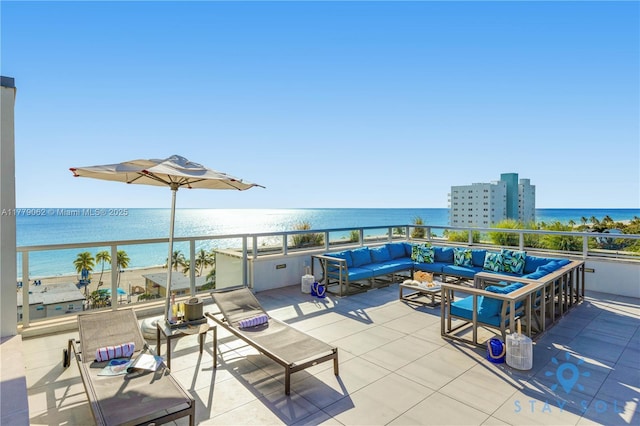 view of patio featuring an outdoor hangout area and a water view